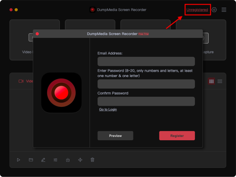 Зарегистрируйтесь DumpMedia Screen Recorder