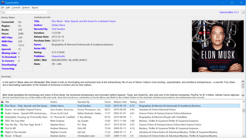 Interface utilisateur d'Open Audible