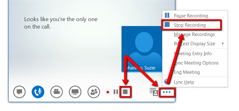 Sluta spela in Lync Meeting