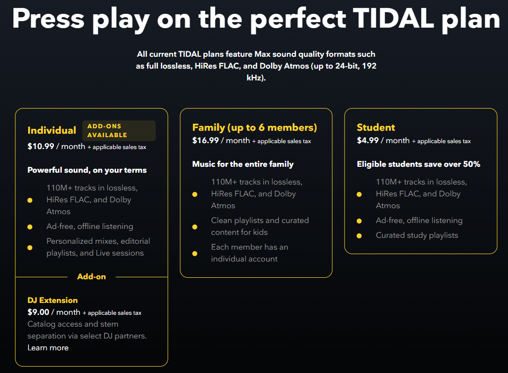 Tidal Abonnemangsplaner