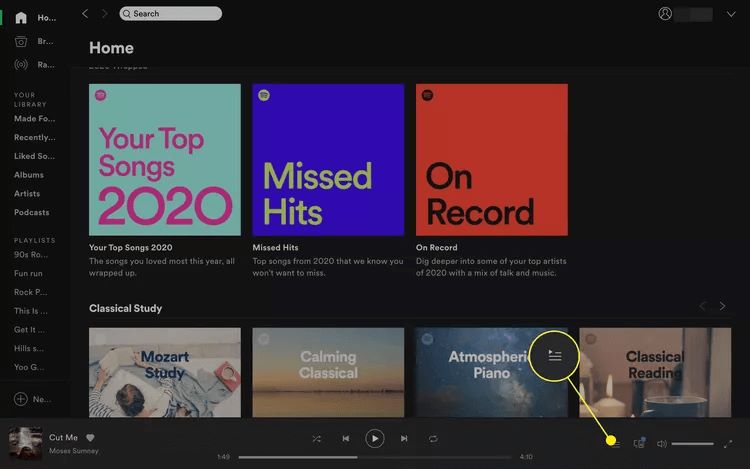 Click on Queue Button on Spotify’s Window