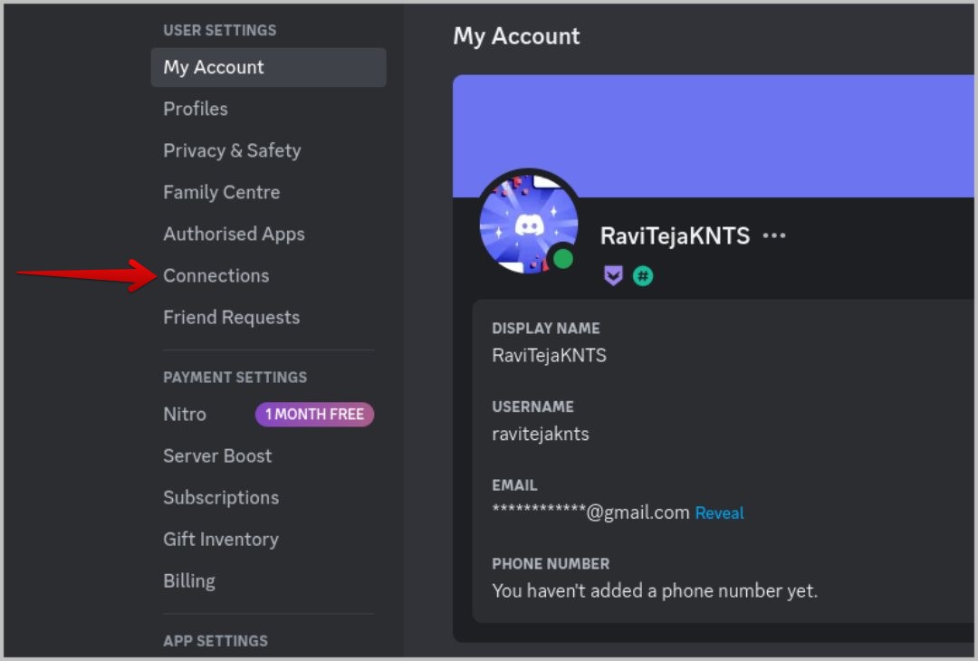 Bağlantılar Sttings Discord