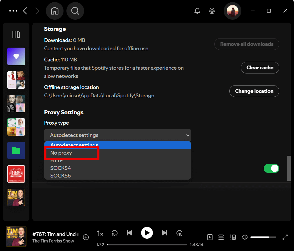 Disabilita Spotify delega