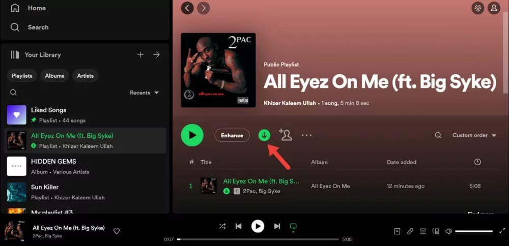 Ladda ner individuella låtar från Spotify