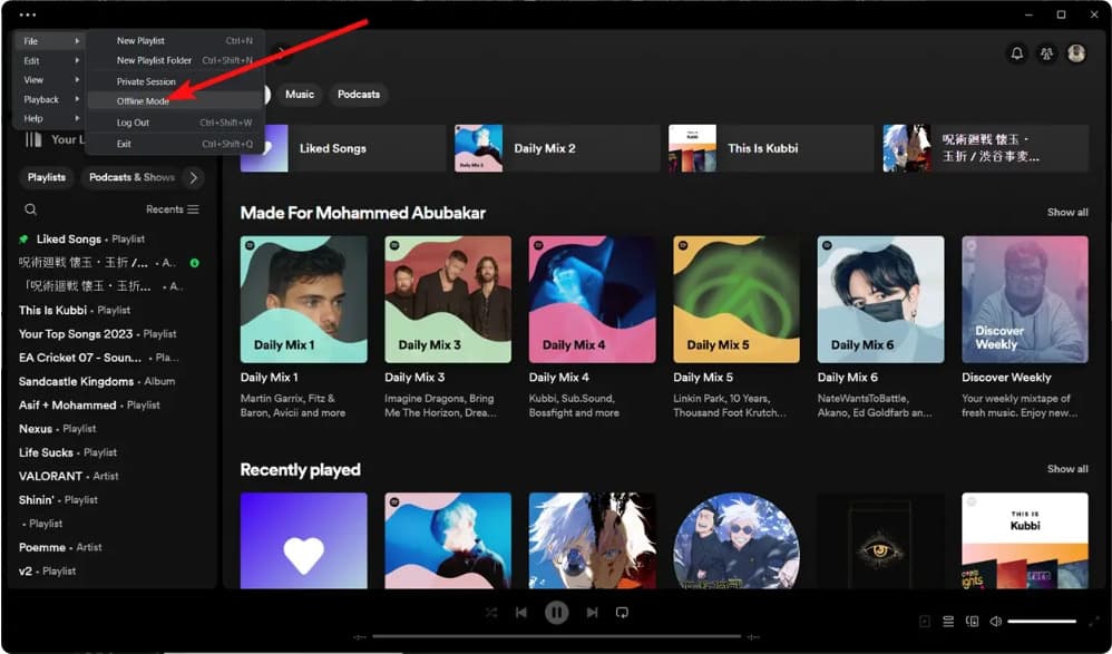 Offline-Modus ein Spotify Windows