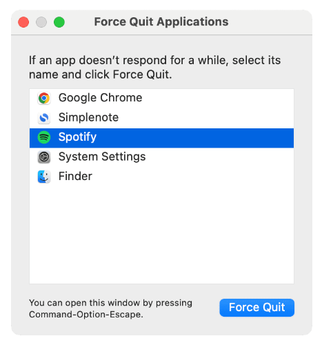 Uscita forzata Spotify Su Mac