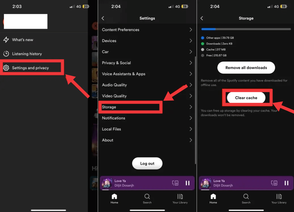 Temizle Spotify iPhone'u önbelleğe al