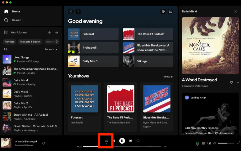 Karıştırarak Oynat Açık Spotify Masaüstü