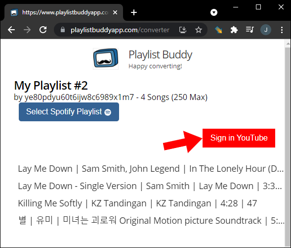 Iniciar sesión en YouTube para Playlist Buddy