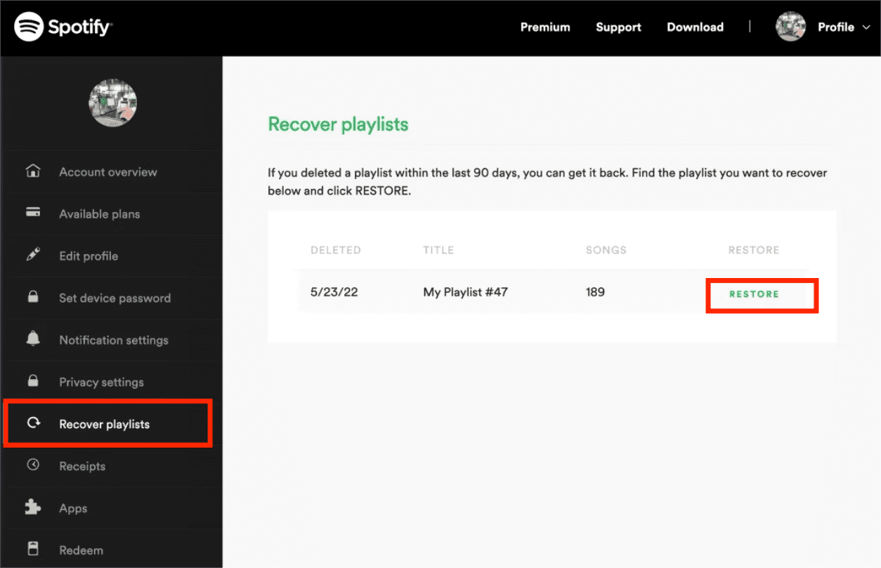 Restore Spotify Çalma listeleri