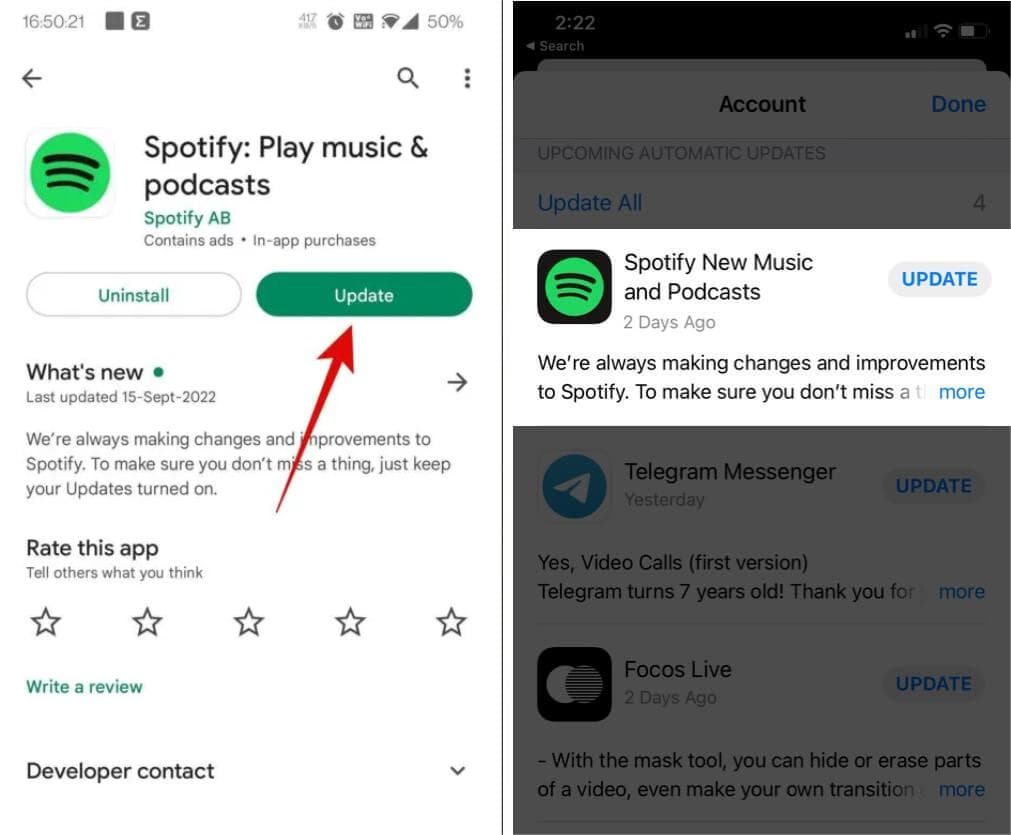 Aktualisierung Spotify Applikation