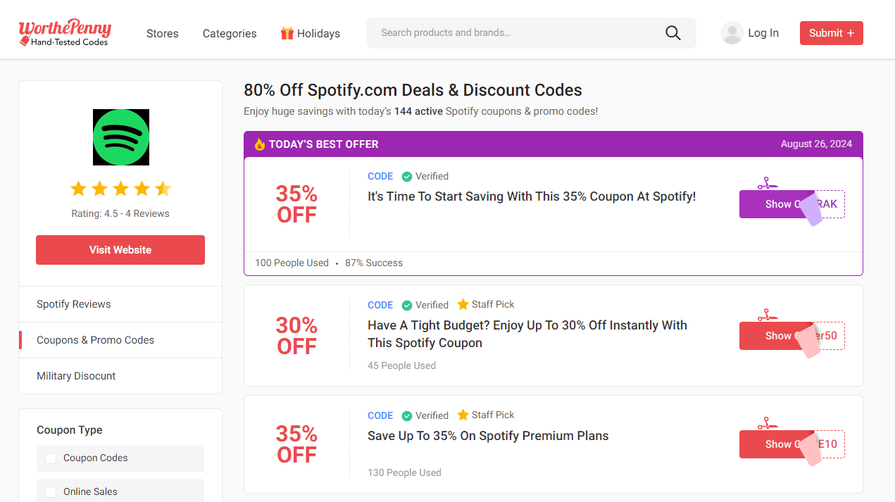 Worthepenny Spotify Premium Coupons